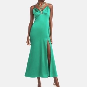 NEW AQUA GREEN SATIN HALTER SLIP DRESS